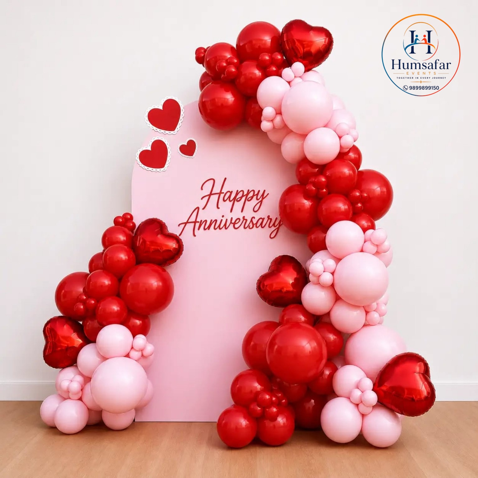 Red & Pink Anniversary Balloon Decoration