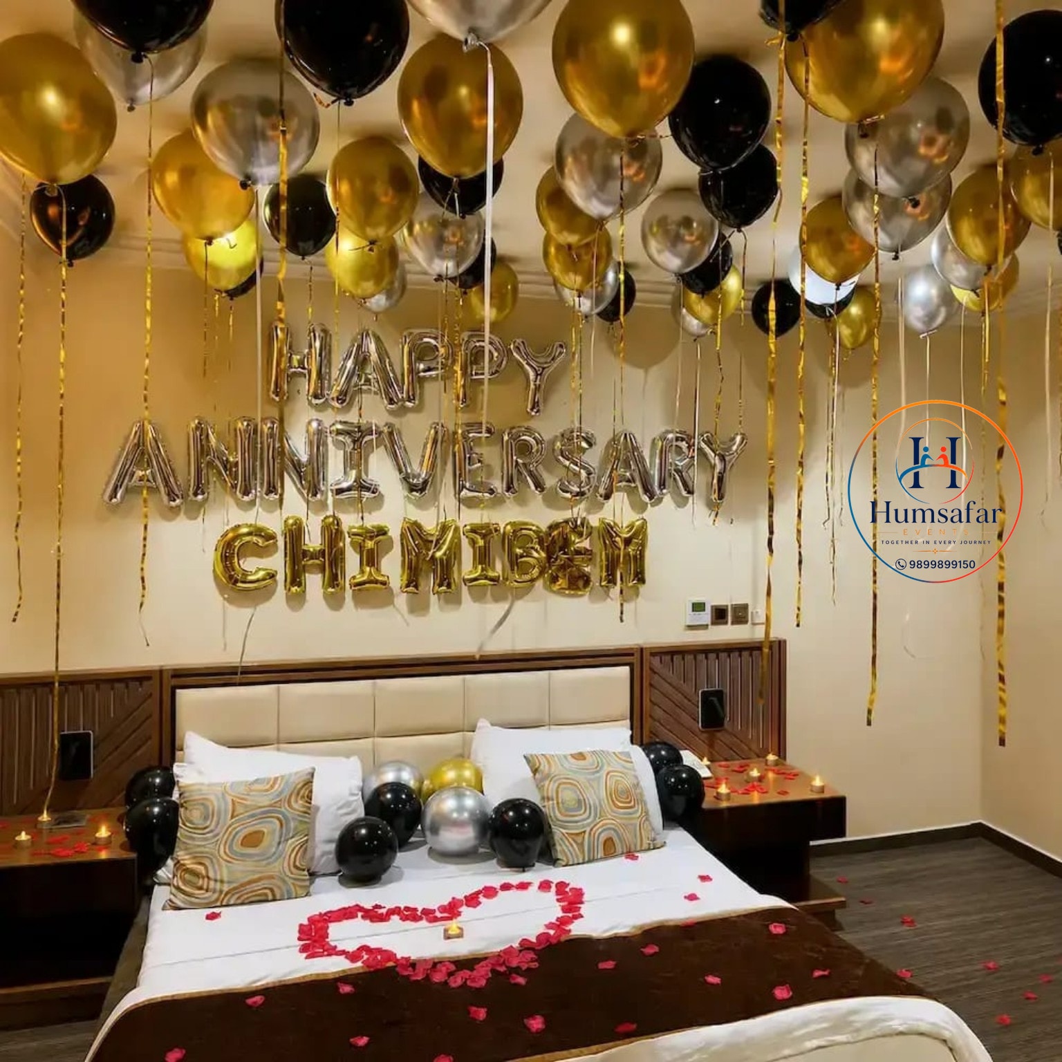 Black & Gold Anniversary Room Decoration